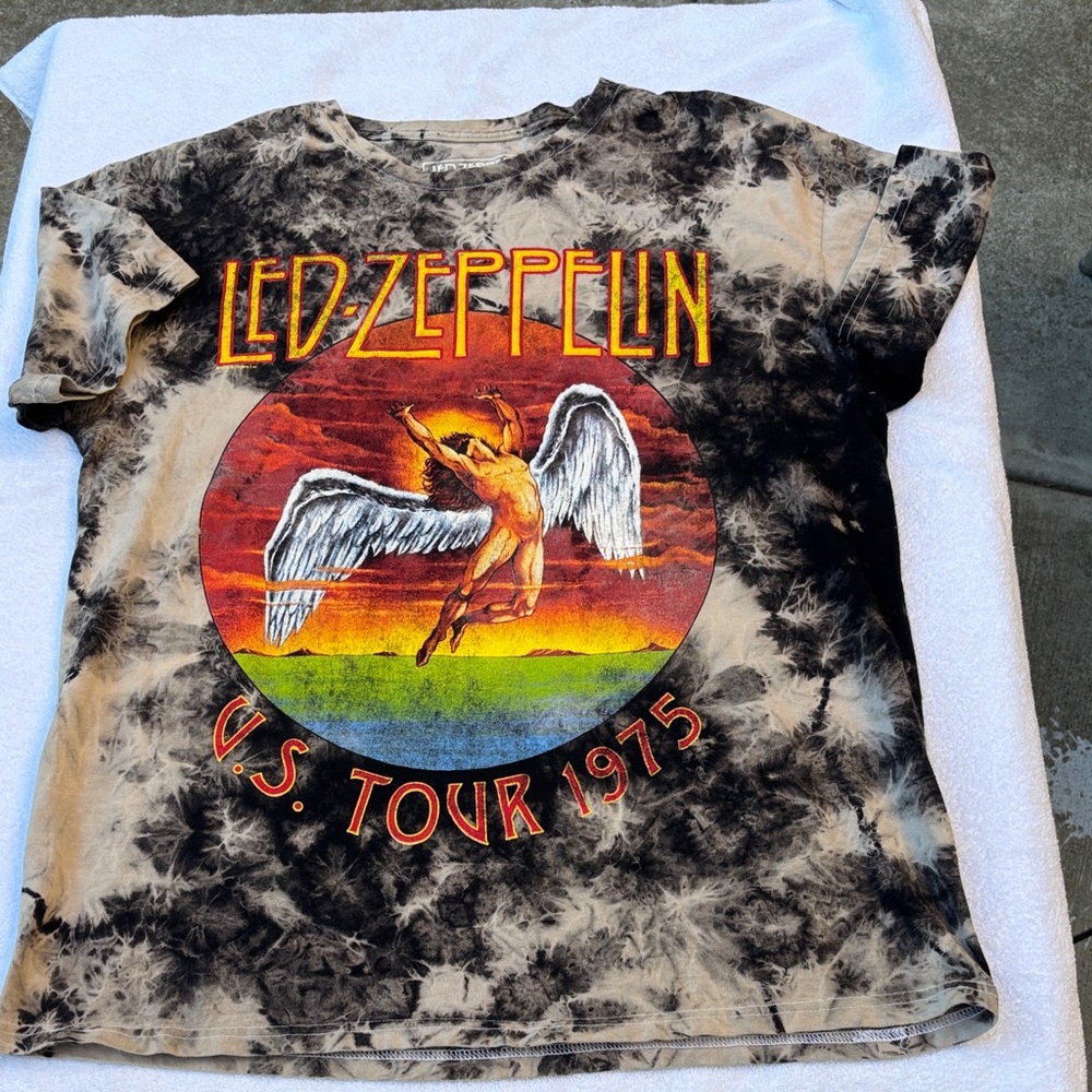 Led Zeppelin U.S. Tour 1975 Tie-Dye Tee - Black & Beige